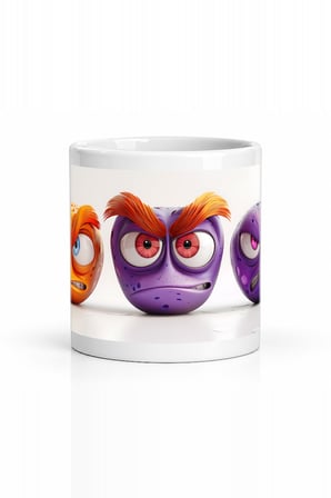 Seramik Kupa Öfkeli Emoji Saçlar Baskılı 300 ml Hediyelik Kahve Çay Kupası Özel Tasarım Kahve Kupası