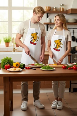 Unisex Mutfak Aşçı Önlüğü Kaykay Pizza Baskılı Çocuk Dostu Eğlenceli Tasarım Canlı Renkli Günlük