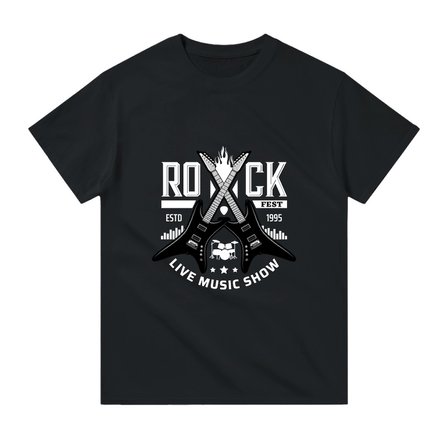 Erkek Rock Fest Müzik Festivali Baskılı Tişört Çapraz Gitar Motifli Rahat Kesim Günlük Modern Şık