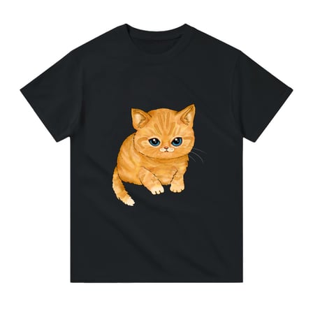 Erkek Çocuk Kısa Kollu Bisiklet Yaka Baskılı Tişört Sevimli Kedi Yavrusu Grafik Desenli Günlük Rahat