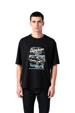 Erkek Oversize Vintage Garaj Klasik Otomobil Baskılı Kısa Kollu Tişört Retro Tasarım Günlük Rahat