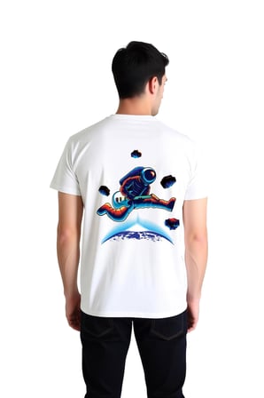 Uzayda Gitar Çalan Astronot Baskılı Erkek Tişört