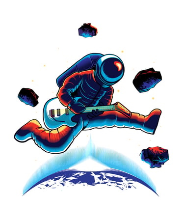 Uzayda Gitar Çalan Astronot Baskılı Erkek Tişört