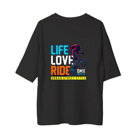 Kadın Oversize Tişört BMX Freestyle Urban Street Style Baskılı Rahat Kesim Günlük Giyim Modern Şık