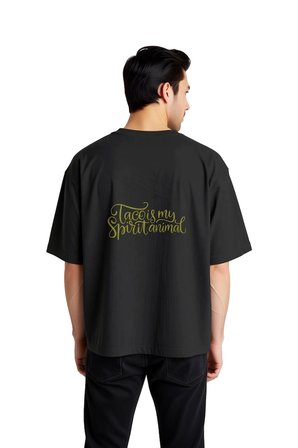 Erkek Oversize Tişört %100 Pamuk Taco Benim Ruh Hayvanım Mizah Baskılı Günlük Rahat Kesim Modern