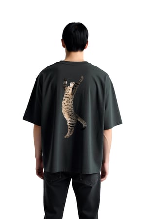 Erkek Oversize Tişört Yoga Meditasyon Kedi Baskılı Rahat Kesim Günlük Giyim Pamuk Modern Şık Zarif