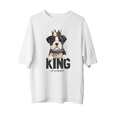 Kadın Oversize Grafik Baskılı Tişört Sevimli Köpek Tacı Taşıyan Evcil Hayvan Tasarımı Günlük Rahat