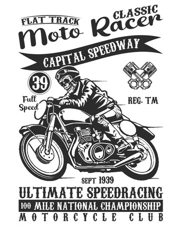 Flat Track Moto Yarış Klasik Baskılı Erkek Oversize Tişört