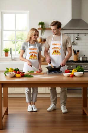 Unisex Mutfak Aşçı Önlüğü Pizza Baskılı Komik Tasarım Mizah Desen Rahat Kesim Günlük Modern Şık