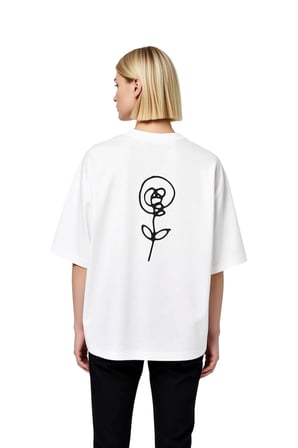 Kadın Oversize Tişört Minimalist Soyut Çiçek Kalp Yapraklı Baskılı Rahat Kesim Günlük Modern Şık