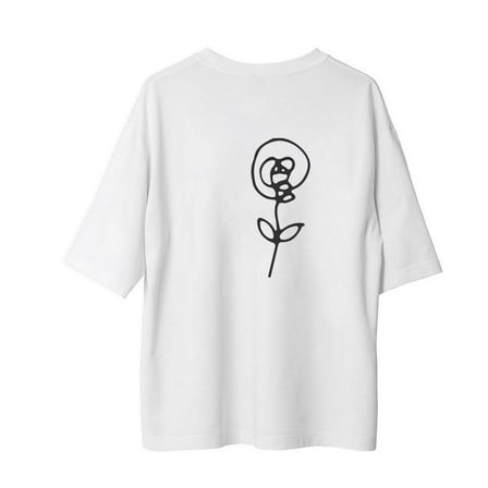 Kadın Oversize Tişört Minimalist Soyut Çiçek Kalp Yapraklı Baskılı Rahat Kesim Günlük Modern Şık