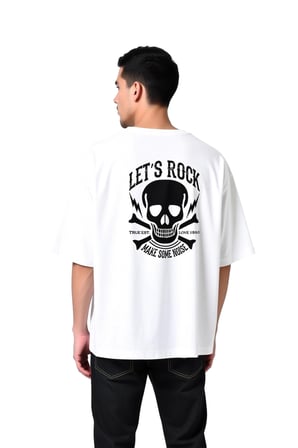Erkek Oversize Kısa Kollu Tişört %100 Pamuk Rock Müzik Baskılı Kafatası Desen Rahat Kesim Günlük