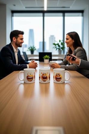 Seramik Kupa Gülümseven Karakter Baskılı 300 ml Hediyelik Ofis Kahve Çay Kupası Özel Tasarım