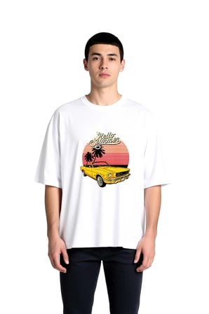 Erkek Oversize Tişört %100 Pamuk Retro Araba Baskılı Yaz Nostalji Günlük Rahat Kesim Modern Şık
