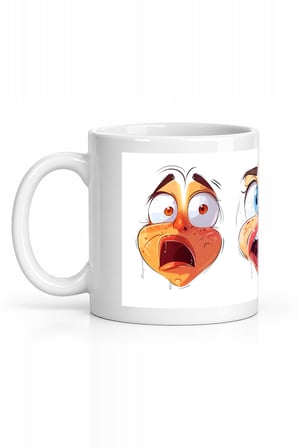 Seramik Kupa Komik Kalp Yüzleri Baskılı 300 ml Hediyelik Kahve Çay Kupası Özel Tasarım Kahve Kupası