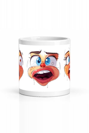 Seramik Kupa Komik Kalp Yüzleri Baskılı 300 ml Hediyelik Kahve Çay Kupası Özel Tasarım Kahve Kupası