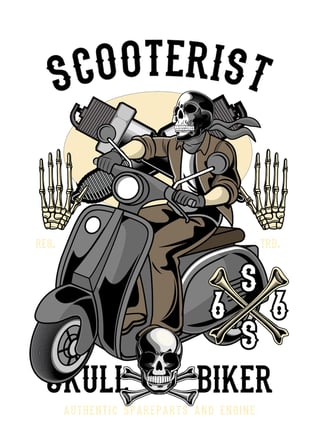 Erkek Oversize Tişört %100 Pamuk Scooter Biker Kafatası Baskılı Günlük Rahat Kesim Modern Şık Zarif