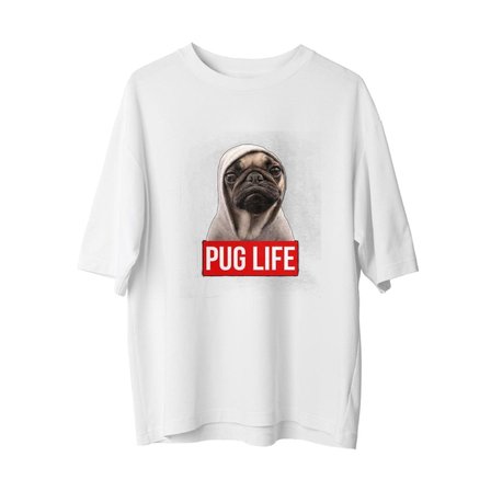 Kadın Oversize Tişört Pug Baskılı Rahat Kesim Günlük Giyim Komik Köpek Tasarımı Modern Şık Konforlu