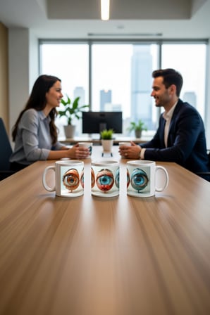Seramik Kupa Fantezi Göz Karakterleri Baskılı 300 ml Hediyelik Kahve Çay Kupası Özel Tasarım