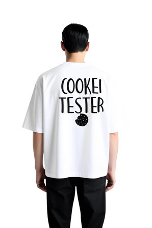 Erkek Oversize Grafik Baskılı Kurabiye Tester Mizahi Tasarım Kısa Kollu Rahat Kesim Günlük Tişört