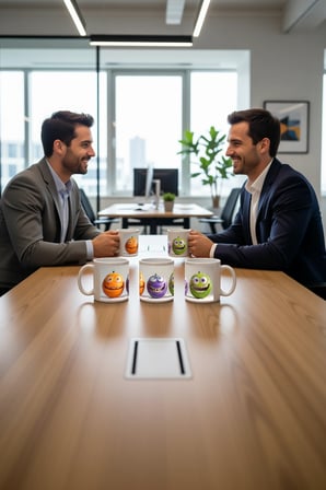 Seramik Kupa Meyve Canavar Karakterleri Baskılı 300 ml Hediyelik Kahve Çay Kupası Özel Tasarım