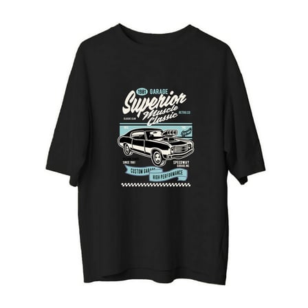 Erkek Oversize Vintage Garaj Klasik Otomobil Baskılı Kısa Kollu Tişört Retro Tasarım Günlük Rahat