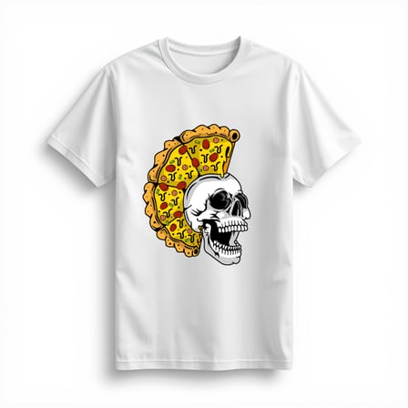 Kadın Grafik Baskılı Rahat Kesim Tişört Pizza Kafatası Desenli Kısa Kollu Yuvarlak Yaka Günlük Şık