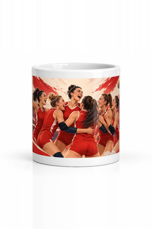 Seramik Kupa Voleybol Takımı Baskılı 300 ml Hediyelik Kahve Çay Kupası Ofis Ev Özel Tasarım