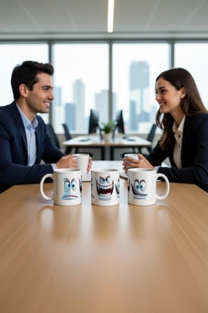 Seramik Kupa Komik Ruh Karakterleri Baskılı 300 ml Hediyelik Kahve Çay Kupası Özel Tasarım Ofis