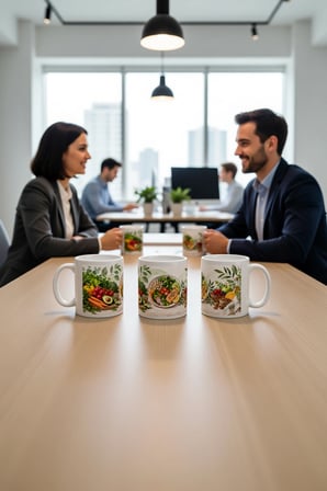 Seramik Kupa Sağlıklı Beslenme Temalı Baskılı 300 ml Hediyelik Kahve Çay Kupası Özel Tasarım