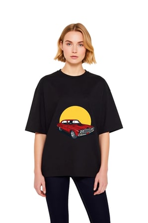 Kadın Oversize Tişört Vintage Otomobil Baskısı Retro Klasik Araba Grafik Desenli Rahat Kesim Günlük