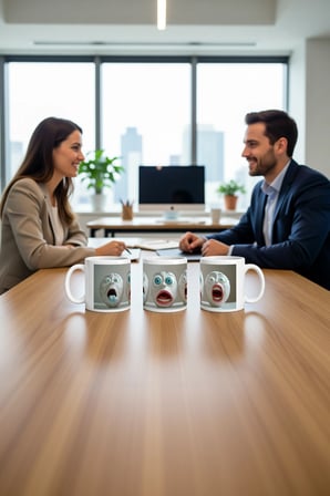 Seramik Kupa Komik Şaşkın Yüz Baskılı 300 ml Hediyelik Kahve Çay Kupası Eğlenceli Tasarım Ofis