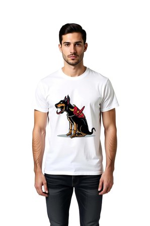 Erkek Döberman Köpek Kafatası Maskeli Baskılı Tişört %100 Pamuk Rahat Kesim Günlük Modern Şık Zarif