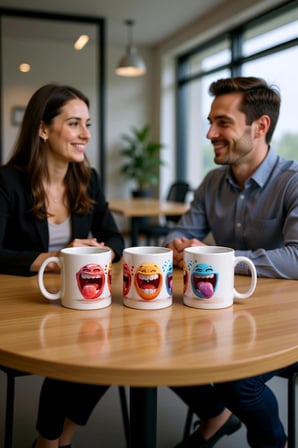 Seramik Kupa Dilli Emoji Grubu Baskılı 300 ml Eğlenceli Hediyelik Kahve Çay Bardağı Özel Tasarım