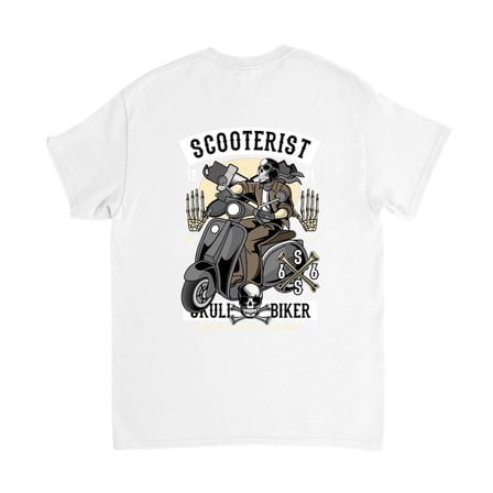 Erkek Scooterist Kafatası Biker Tasarımı Dijital Baskılı Rahat Kesim Kısa Kollu Tişört Günlük Modern