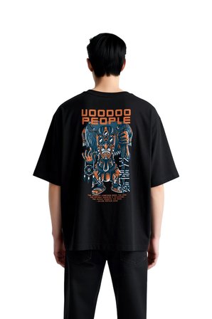 Erkek Oversize Mistik Voodoo Grafik Baskılı Kısa Kollu Tişört %100 Pamuk Rahat Kesim Günlük Modern