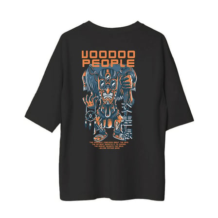 Erkek Oversize Mistik Voodoo Grafik Baskılı Kısa Kollu Tişört %100 Pamuk Rahat Kesim Günlük Modern