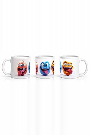 Seramik Kupa Komik Dil Çıkaran Karakterler Baskılı 300 ml Hediyelik Ofis Kahve Çay Özel Tasarım