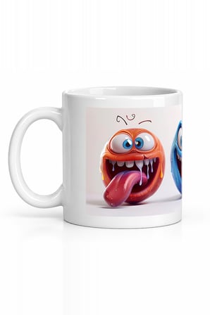 Seramik Kupa Komik Dil Çıkaran Karakterler Baskılı 300 ml Hediyelik Ofis Kahve Çay Özel Tasarım