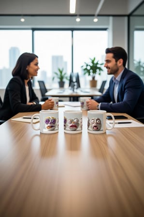 Seramik Kupa Komik Yüz İfadeleri Baskılı 300 ml Hediyelik Ofis Kahve Çay Bardağı Özel Tasarım