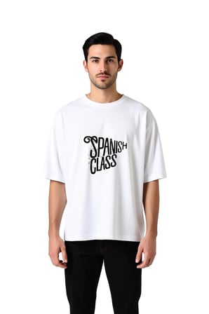 Erkek Oversize Tişört %100 Pamuk İspanyolca Dersı Retro Baskı Rahat Kesim Günlük Giyim Modern Şık