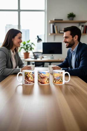 Seramik Kupa Kahve Sanatı Temalı Baskılı 300 ml Ofis Ev Hediyelik Çay Kupası Özel Tasarım