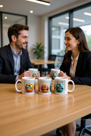 Seramik Kupa Kızgın Meyve Karakterleri Baskılı 300 ml Hediyelik Eğlenceli Kahve Çay Kupası Ofis