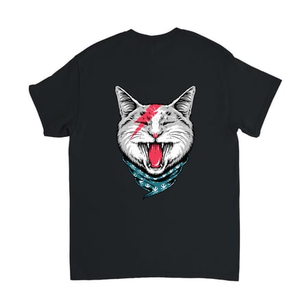 Erkek Baskılı Tişört Kedi Motifi Şimşek Çakması Bandana Detaylı Rock Tarzı Günlük Rahat Modern Şık