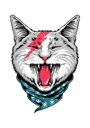 Erkek Baskılı Tişört Kedi Motifi Şimşek Çakması Bandana Detaylı Rock Tarzı Günlük Rahat Modern Şık