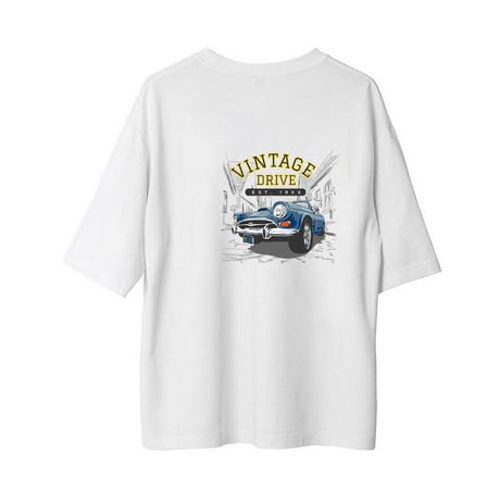 Vintage Sürüş Kuruluşu Baskılı Erkek Oversize Tişört