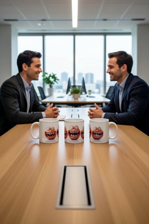 Seramik Kupa Komik Canavar Yüzleri Baskılı 300 ml Hediyelik Kahve Çay Kupası Özel Tasarım Ofis