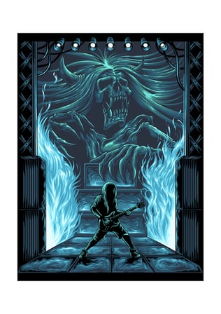 Kadın Oversize Baskılı Tişört Boynuzlu İskelet Gitar Müzisyen Illüstrasyonlu Metal Estetik Günlük