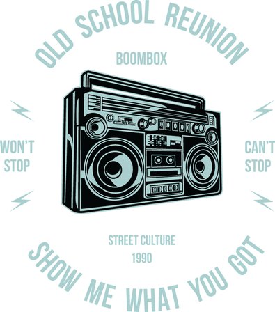 Eski Okul Boom-Box Müzik Nostalji Baskılı Erkek Tişört