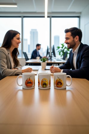 Seramik Kupa Komik Meyve Karakterleri Baskılı 300 ml Hediyelik Kahve Çay Kupası Özel Tasarım